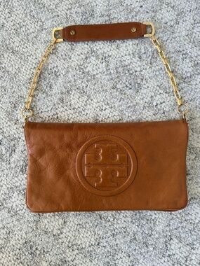 Tory Burch Cognac Leather Crossbody with Gold Chain Strap